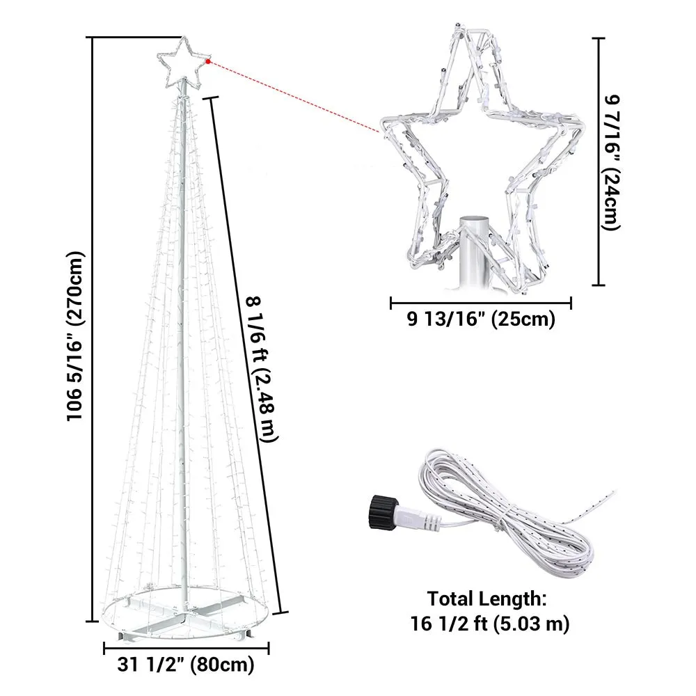 9' LED Christmas Tree Lights Solar Powered