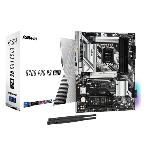 Asrock B760 Pro RS WiFi Motherboard, 1700, ATX, DDR5, HDMI, DP, eDP, Wi-Fi 6E, 2.5G LAN, PCIe5, M.2, RGB