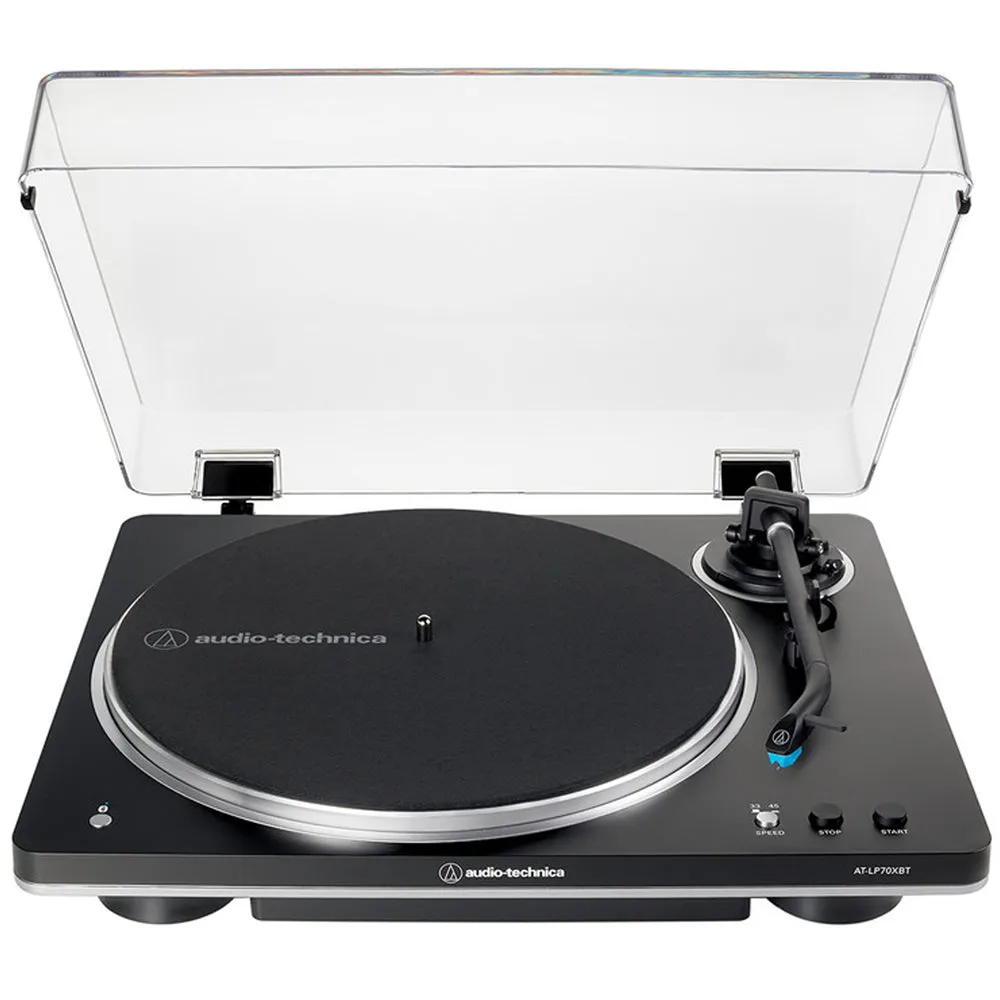 Audio Technica AT-LP70XBT Fully Automatic Bluetooth Wireless Turntable Black with Klipsch Heritage ProMedia 2.1 Bluetooth Speaker System Walnut HiFi Package