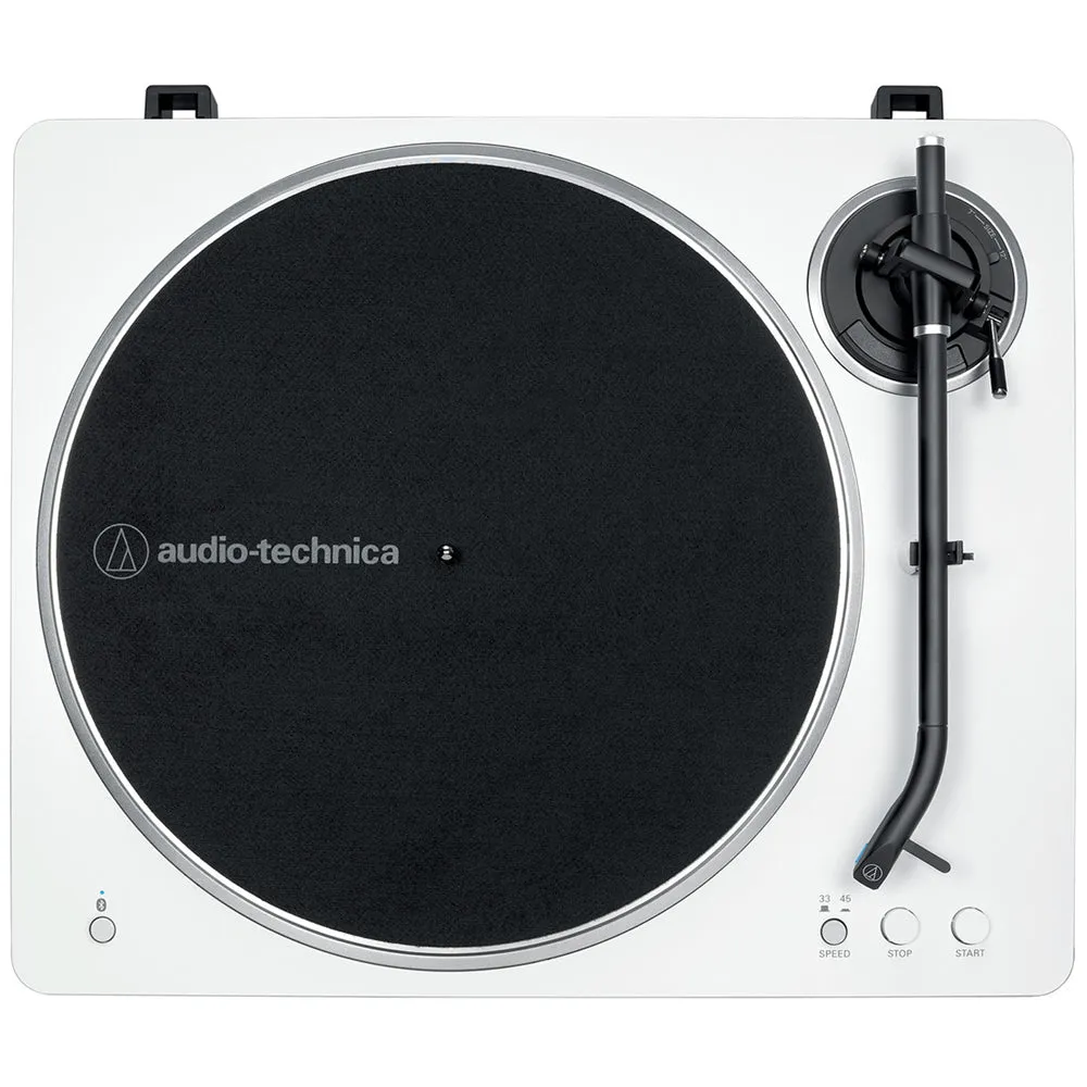 Audio Technica AT-LP70XBT Fully Automatic Bluetooth Wireless Turntable with Kanto YU4 140W Powered Bookshelf Speakers HiFi Package White