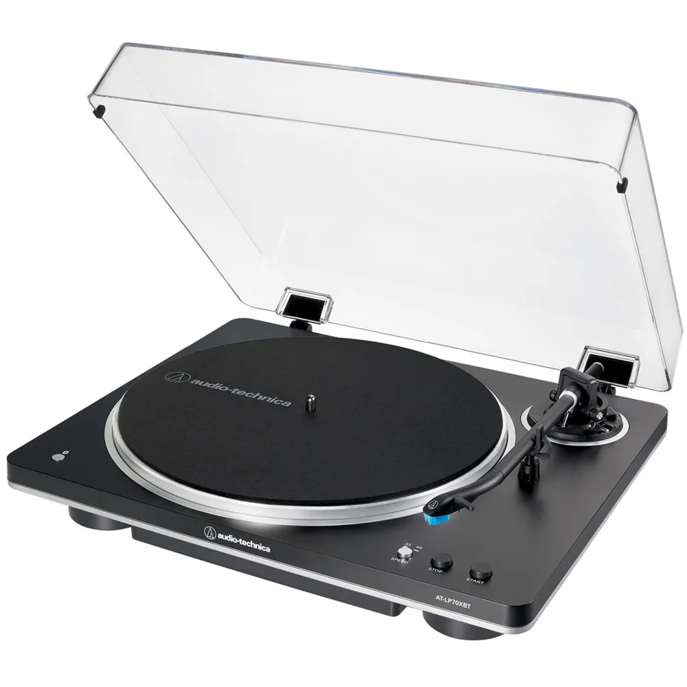 Audio Technica AT-LP70XBT Fully Automatic Bluetooth Wireless Turntable with Klipsch Heritage ProMedia 2.1 Bluetooth Speaker System HiFi Package Black