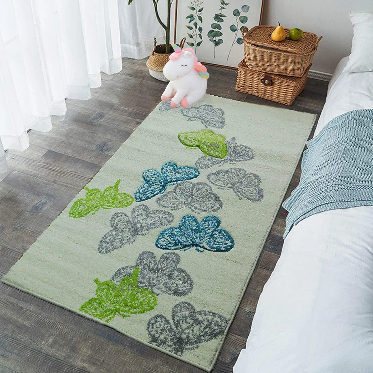 Butterfly Rug for Girls Room, Multi-Coloured, 120 x 170cm