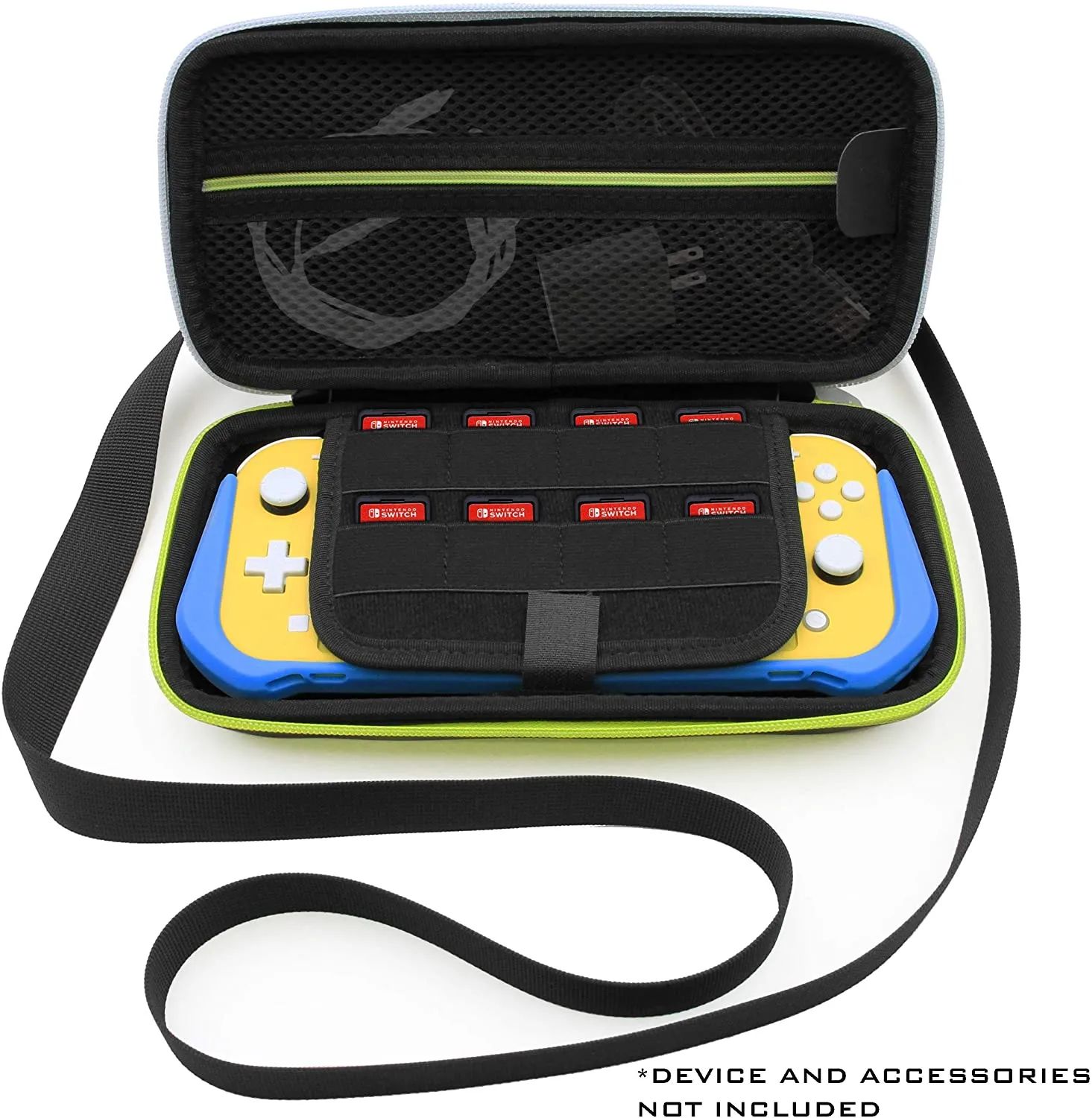 CASEMATIX Carrying Case for Nintendo Switch Lite with 8 Game Slots, Non-Scratch Divider for Screen Protection, Accessory Storage and Adjustable Strap