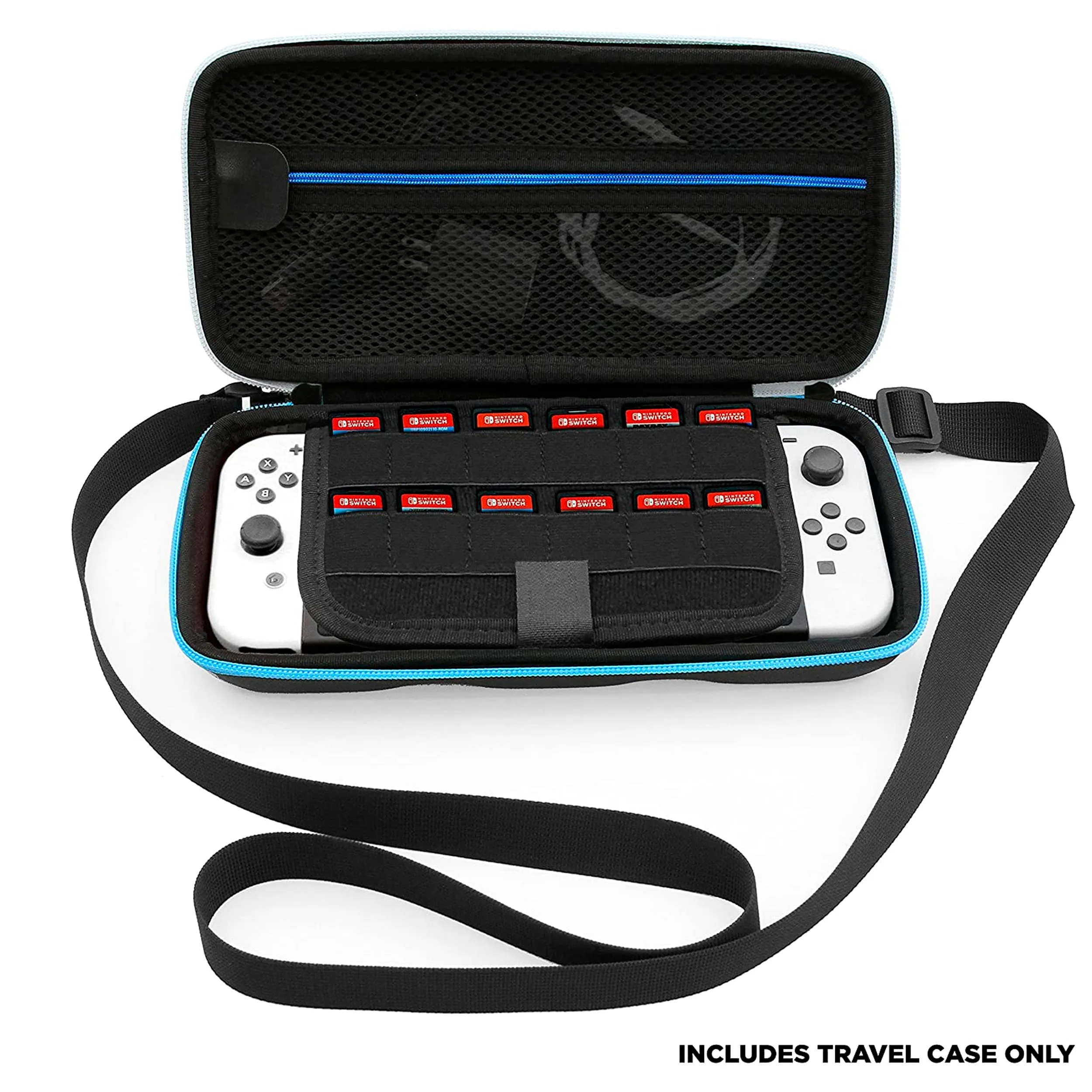 CASEMATIX Travel Case Compatible with Nintendo Switch OLED Model with 12 Game Slots, Non-Scratch Divider for Screen Protection, Accessory Storage