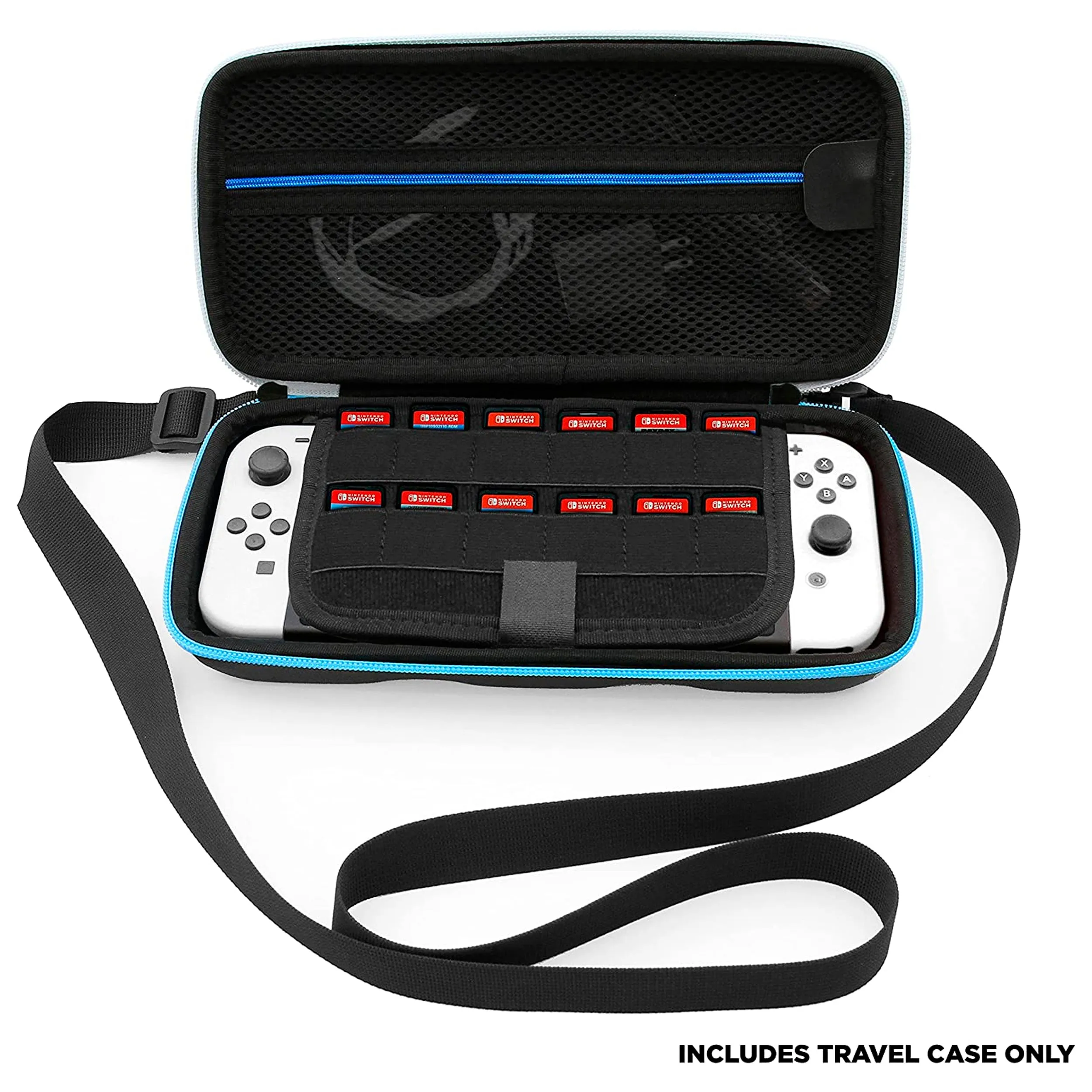 CASEMATIX Travel Case Compatible with Nintendo Switch OLED Model with 12 Game Slots, Non-Scratch Divider for Screen Protection, Accessory Storage