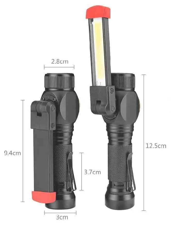 COB & LED WORK LIGHT TORCH  RECHARGEABLE  USB  WATERPROOF FOLDING TORCH