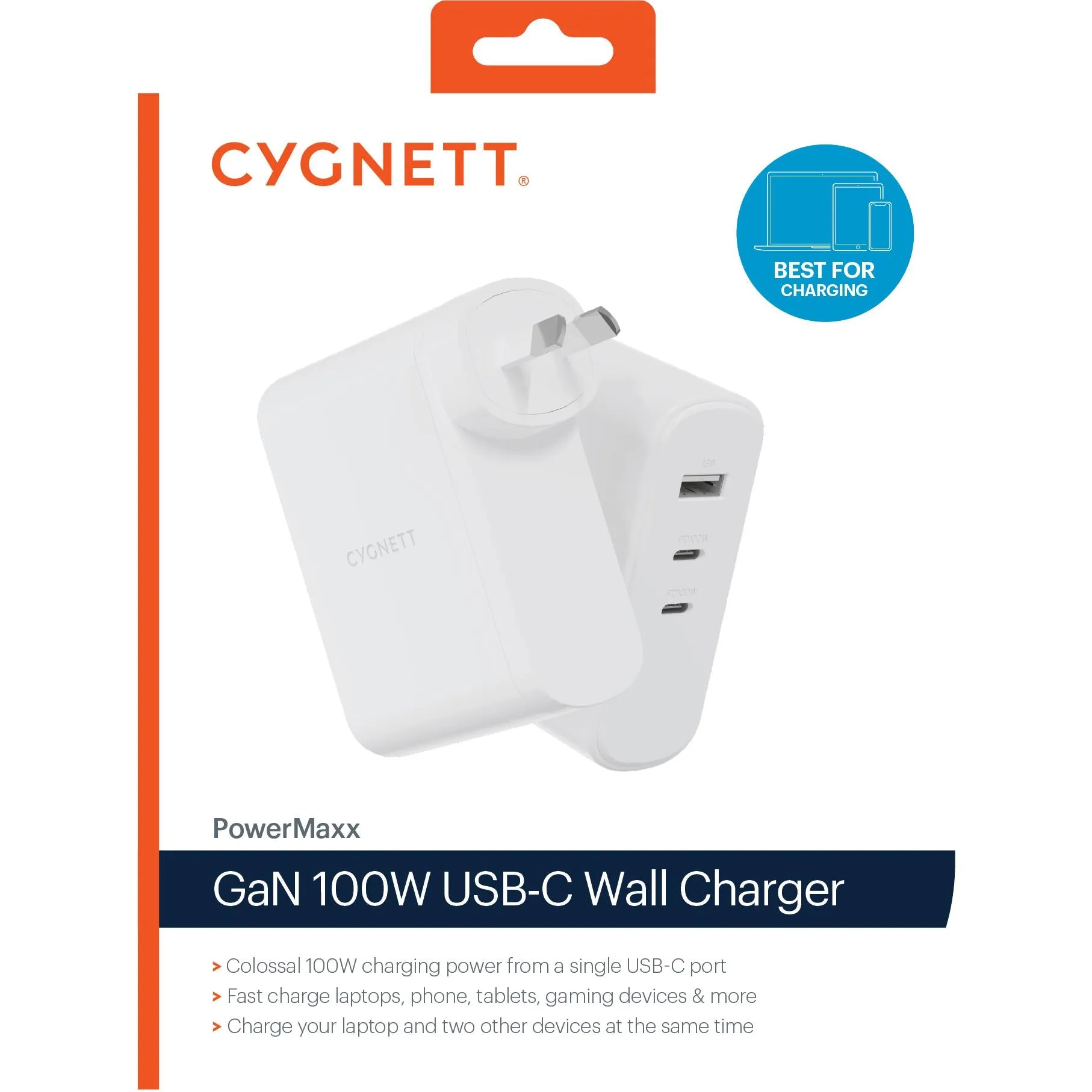 Cygnett PowerMaxx 100W MultiPort GaN Wall Charger (White)