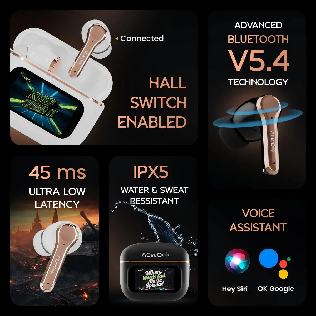 DwOTS Touch Screen Display Earbuds with ANC and ENC