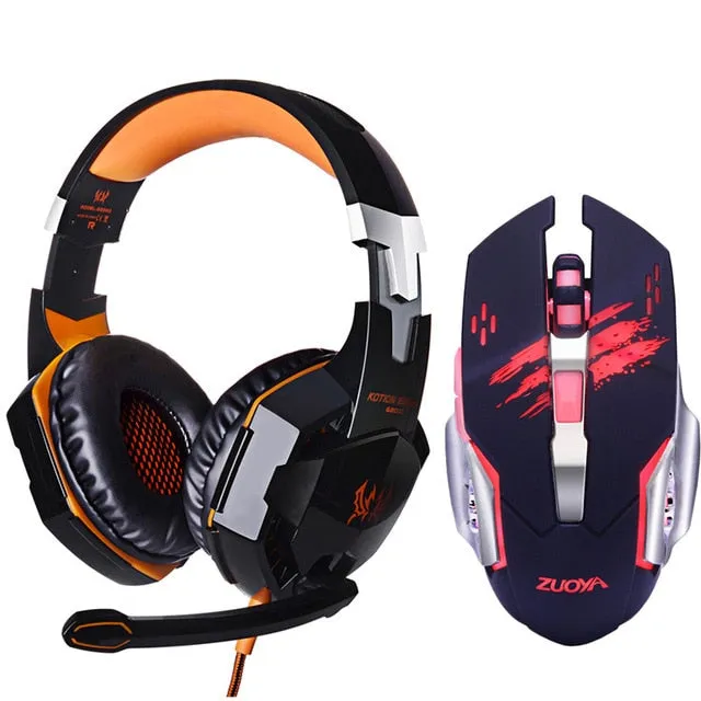 EACH G2000 Deep Bass Stereo LED Headphone Headset with microphone Professional Gamer Gaming Optical USB Mouse Game Mice DPI gift