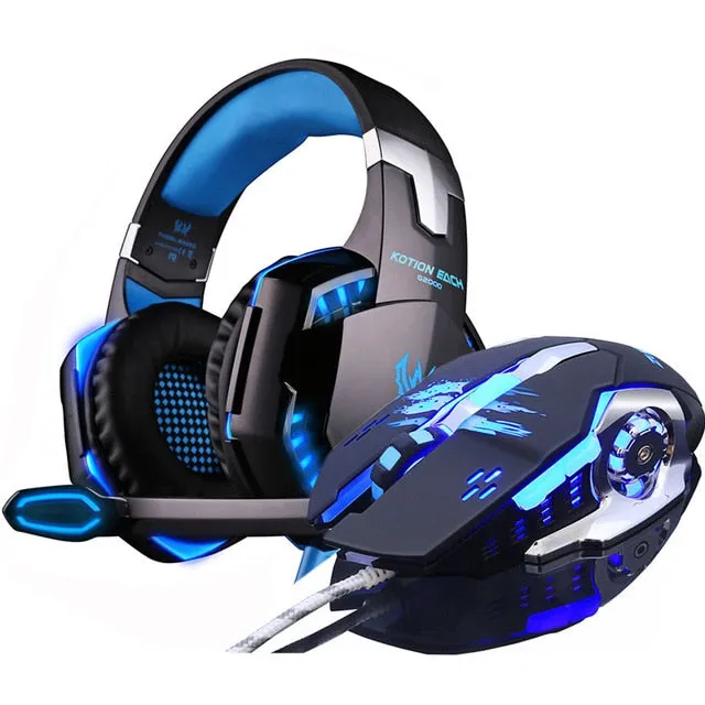 EACH G2000 Deep Bass Stereo LED Headphone Headset with microphone Professional Gamer Gaming Optical USB Mouse Game Mice DPI gift