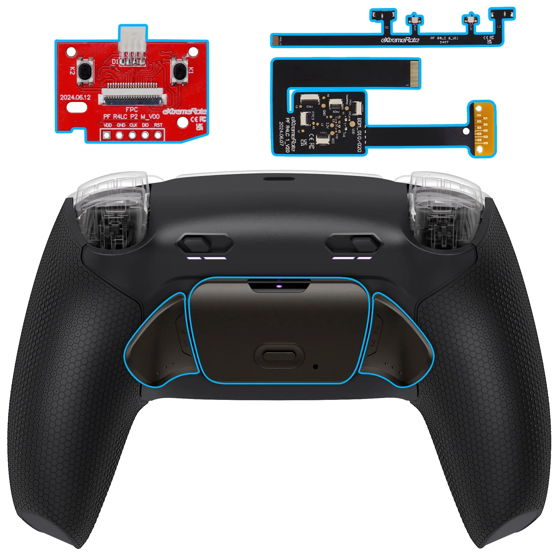 eXtremeRate Real Metal Buttons (RMB) Version RISE Plus MAX Back Paddles Kit with Clicky Trigger Stops & Rubberized Grip for PS5 Controller BDM-010/020 - Black - GQTPFJ001