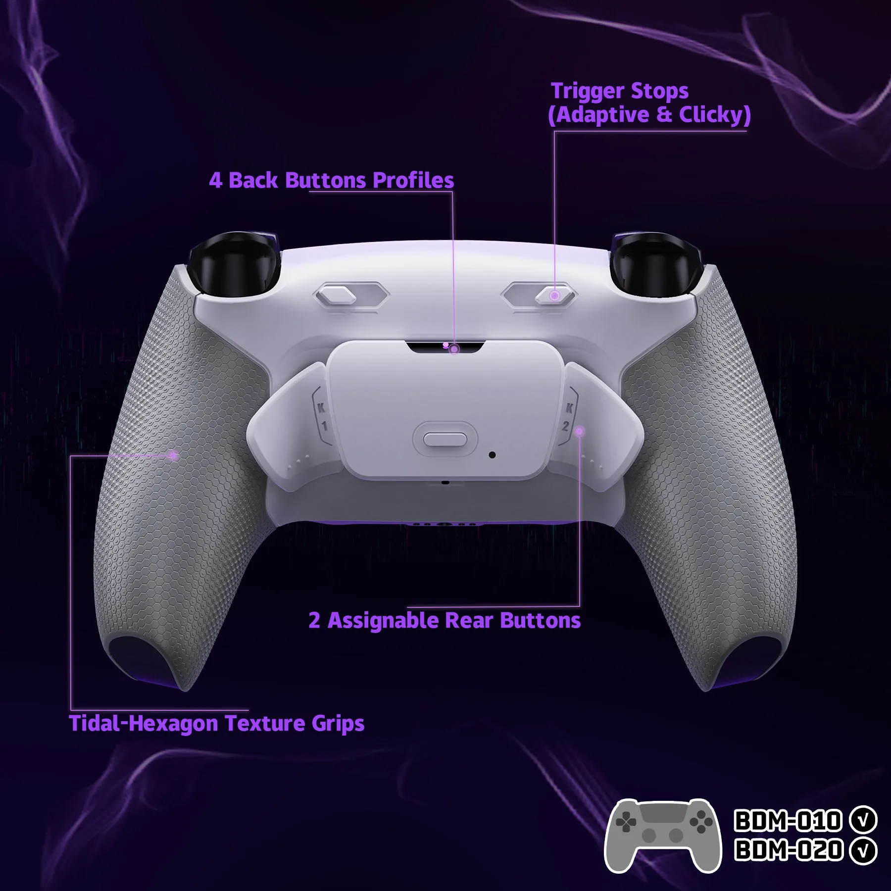 eXtremeRate RISE Plus MAX Back Paddles Kit with Clicky Trigger Stops & Rubberized Grip for PS5 Controller BDM-010/020 - White Gray - GQTPFM002