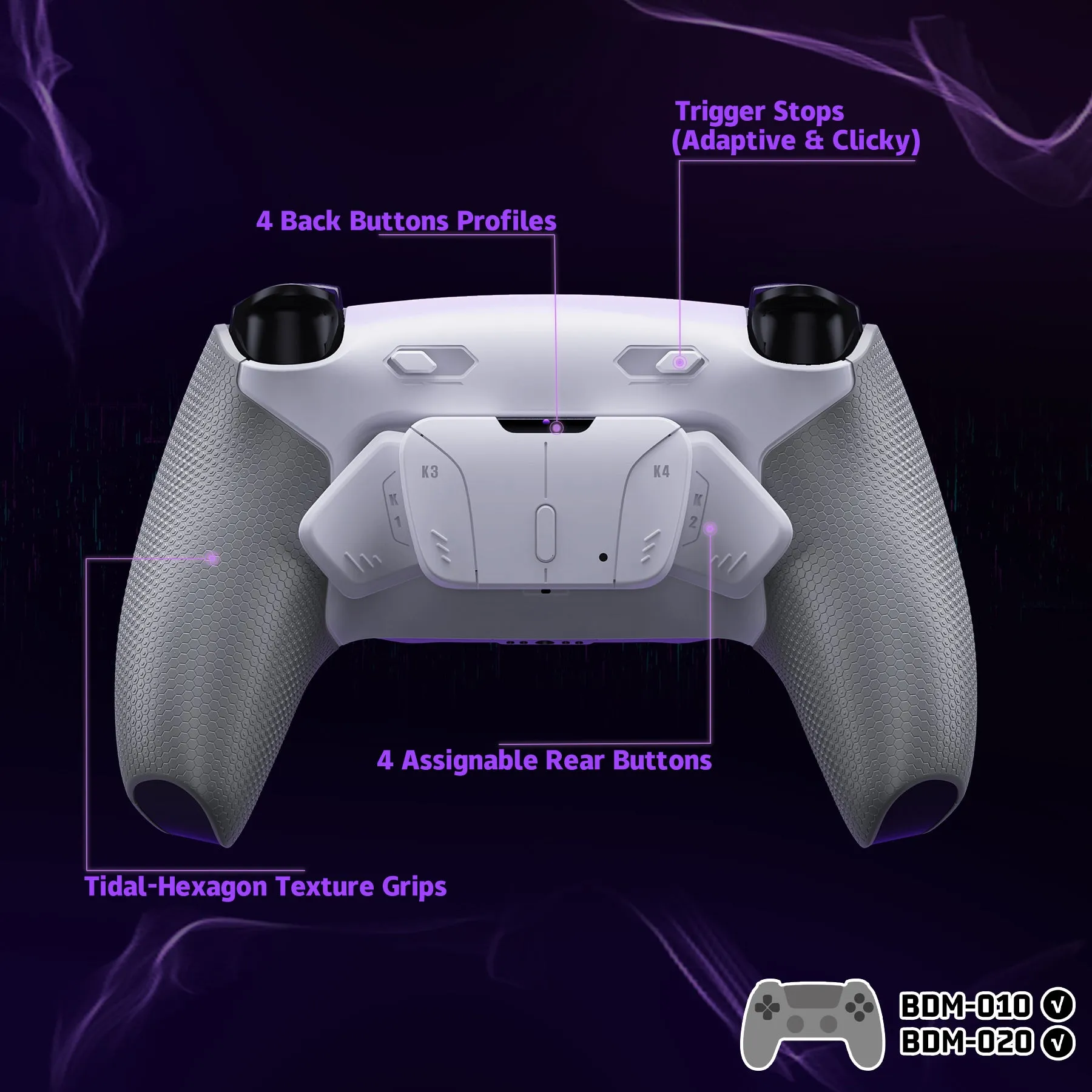 eXtremeRate RISE4 Plus MAX Back Paddles Kit with Clicky Trigger Stops & Rubberized Grip for PS5 Controller BDM-010/020 - White Gray - HKCPFM002