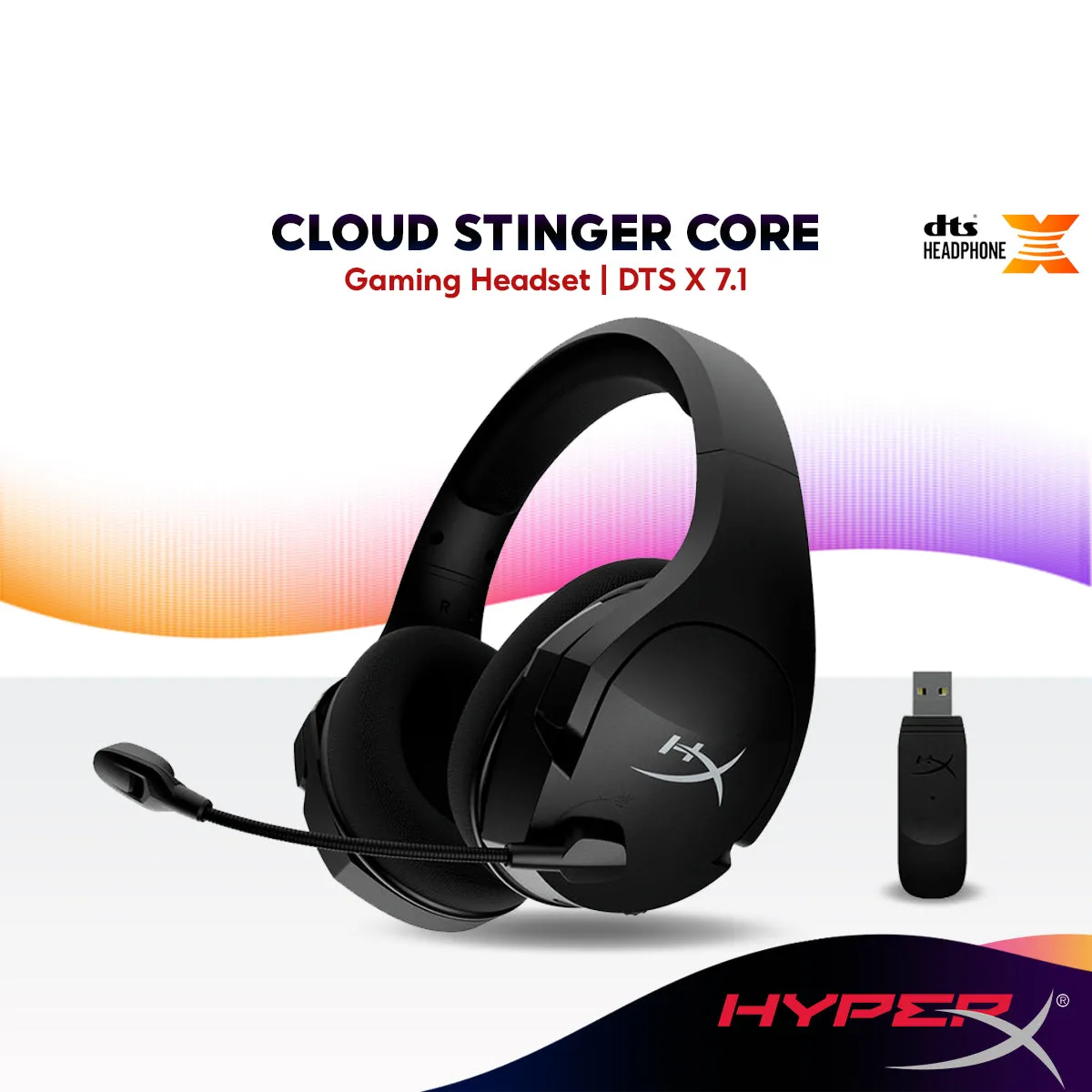 HyperX Cloud Stinger Core Wired / Wireless Gaming Headset   DTS X 7.1 | 2.4GHz Wireless | Durable Steel Sliders - Black