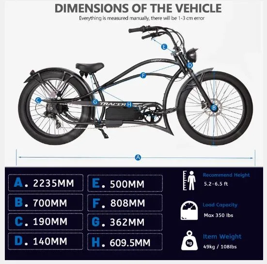 Legend GT7 1000w 48v Stretch Cruiser Chopper Bike by Tracer