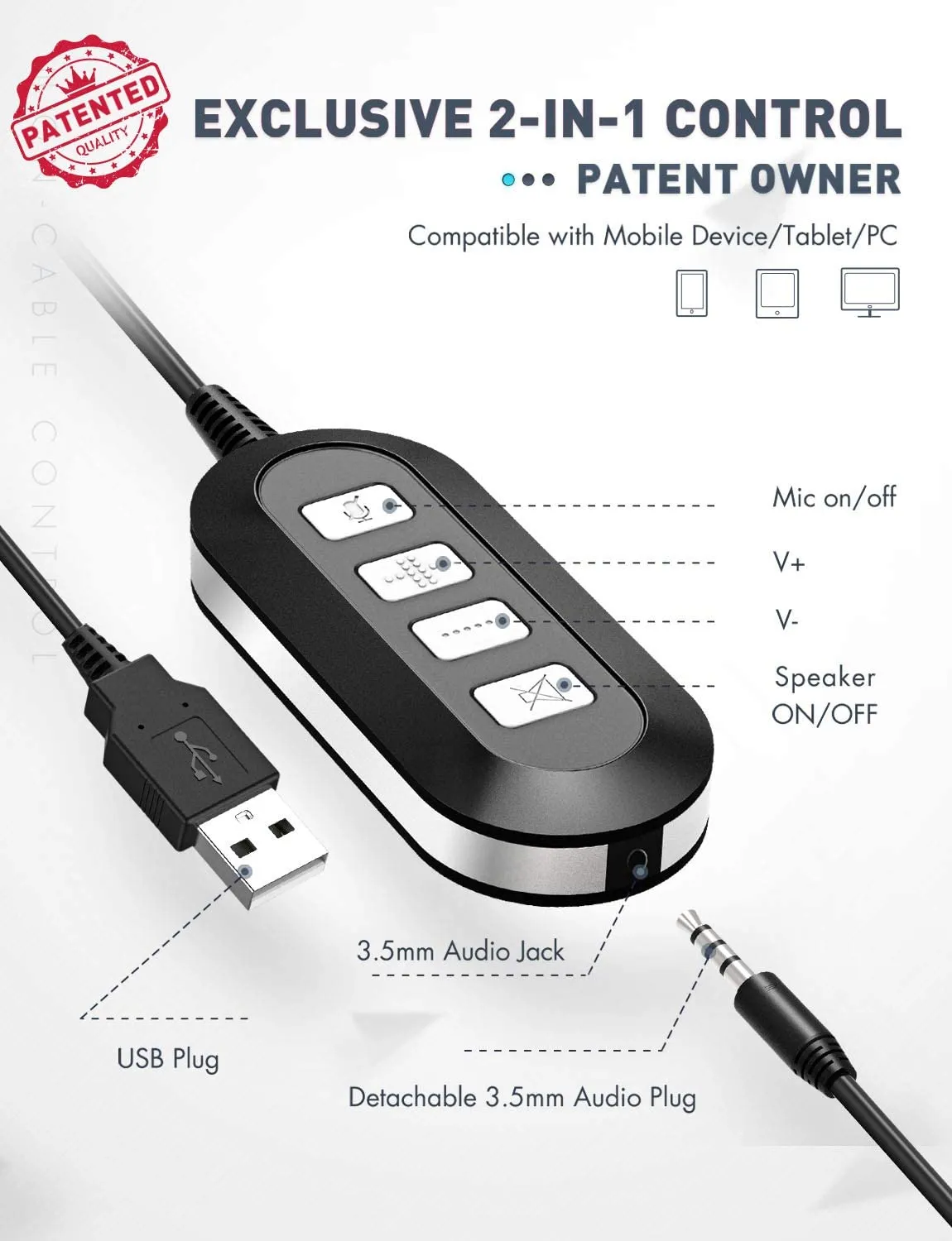 Mpow 071 3.5mm& USB Headset with Microphone