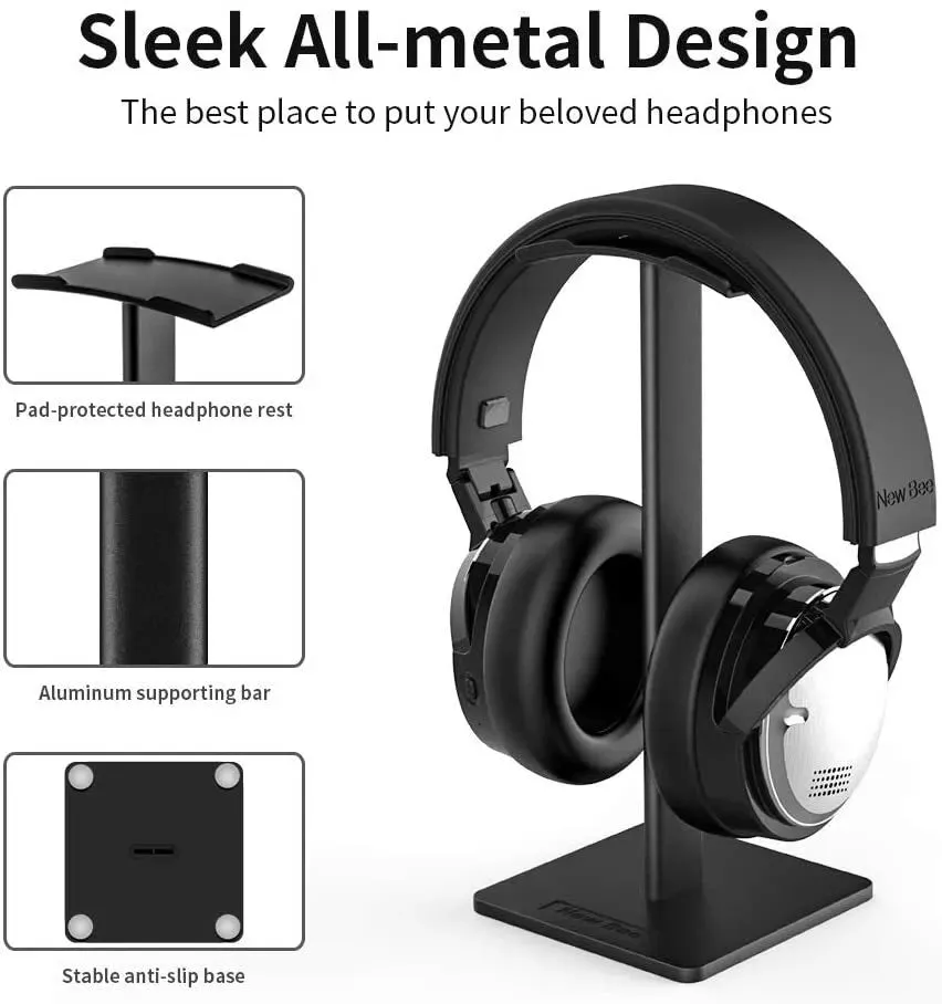 New Bee Headphone Stand with Aluminum Support Bar (Black)