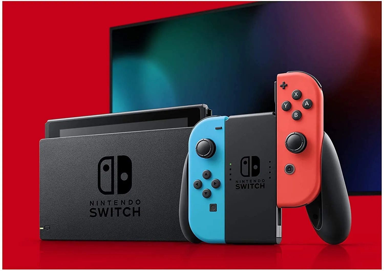 Nintendo Switch with Neon Blue and Neon Red Joy-Con