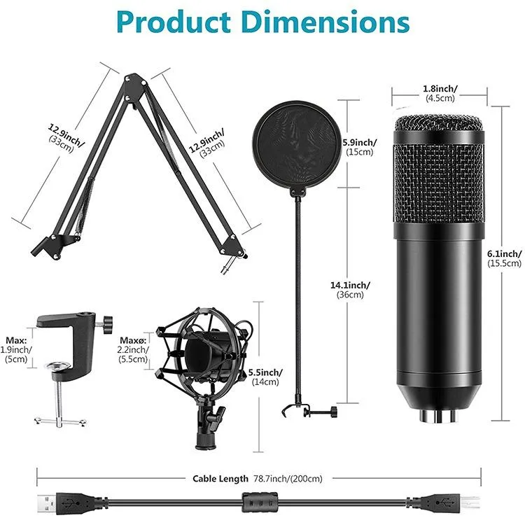 NW-8000 Professional USB Microphone Kit 192kHz/24-Bit Condenser Mic