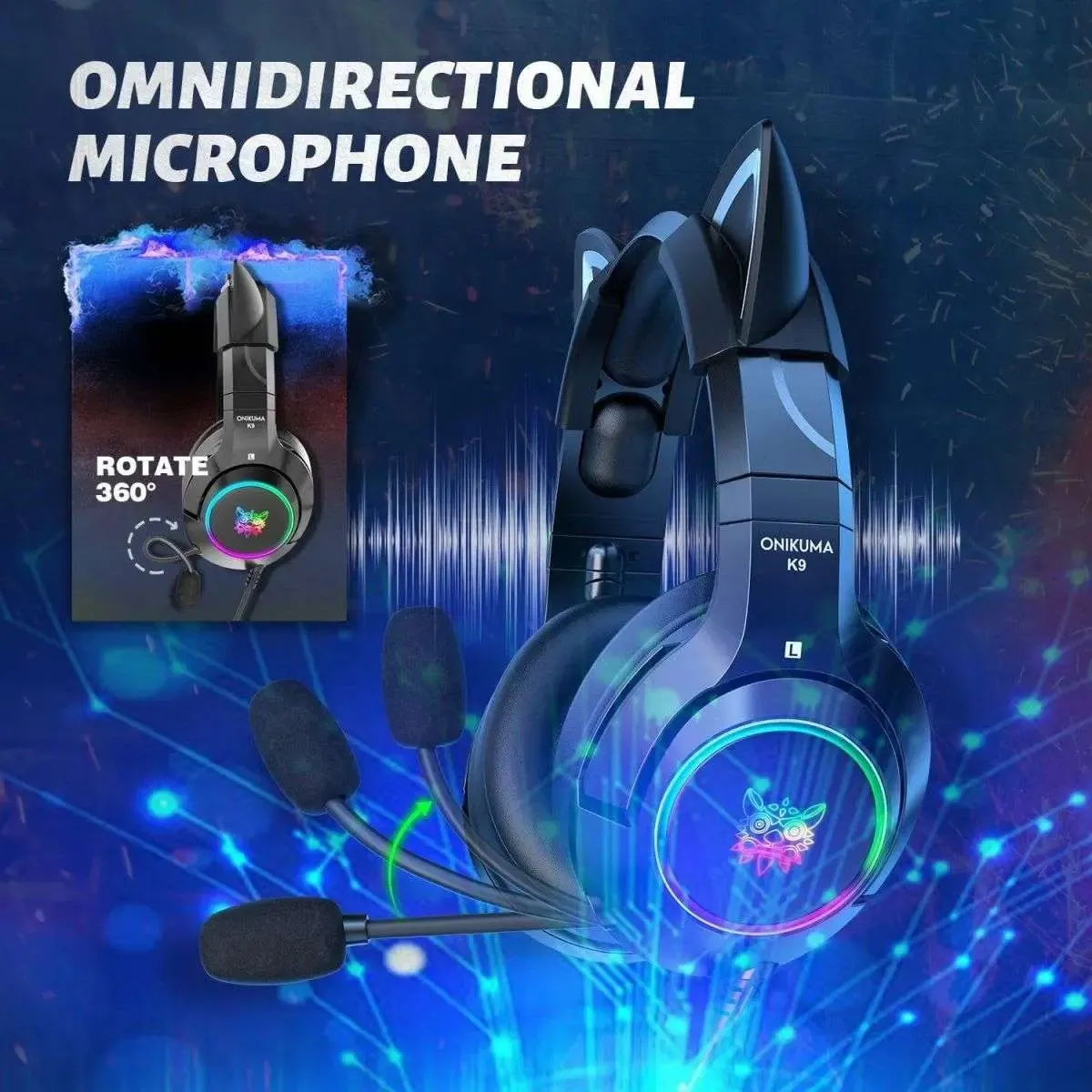 ONIKUMA K9 Elite Stereo Gaming Headsets with Cat Ears for PS4, PC and Switch