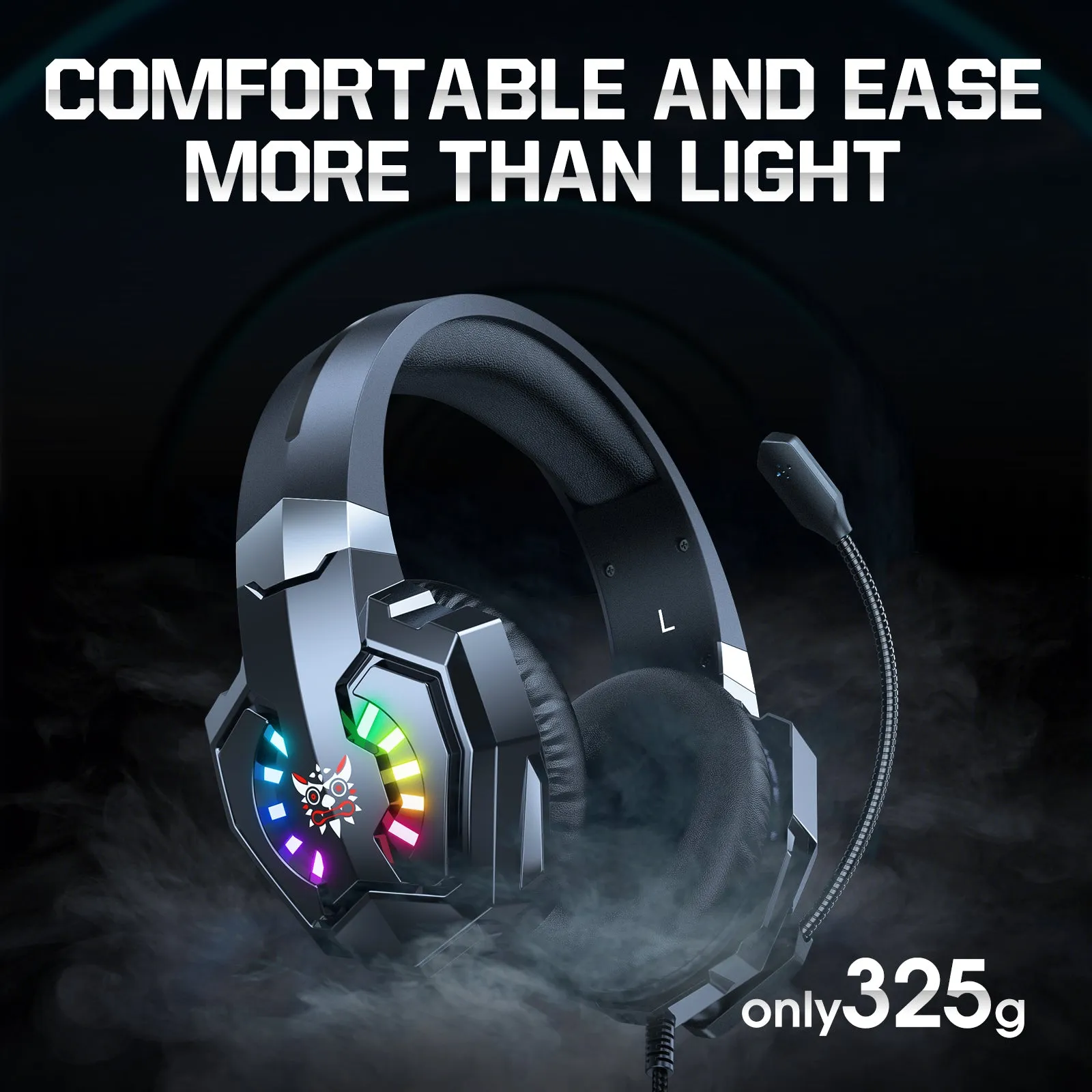 ONIKUMA X32 Wearable Wired Gaming Headset with Flexible Mic LED Lights, Dynamic RGB Lighting Effect