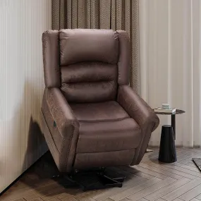 Power Lift Recliner Chair for Elderly, Faux Leather with Rivet Design Electric Recliner Chair with Heated Vibration Massage, Side Pockets & USB Port, Nut Brown