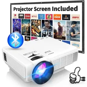 Projector with Two-Way Bluetooth, 1080P with Projector Screen.