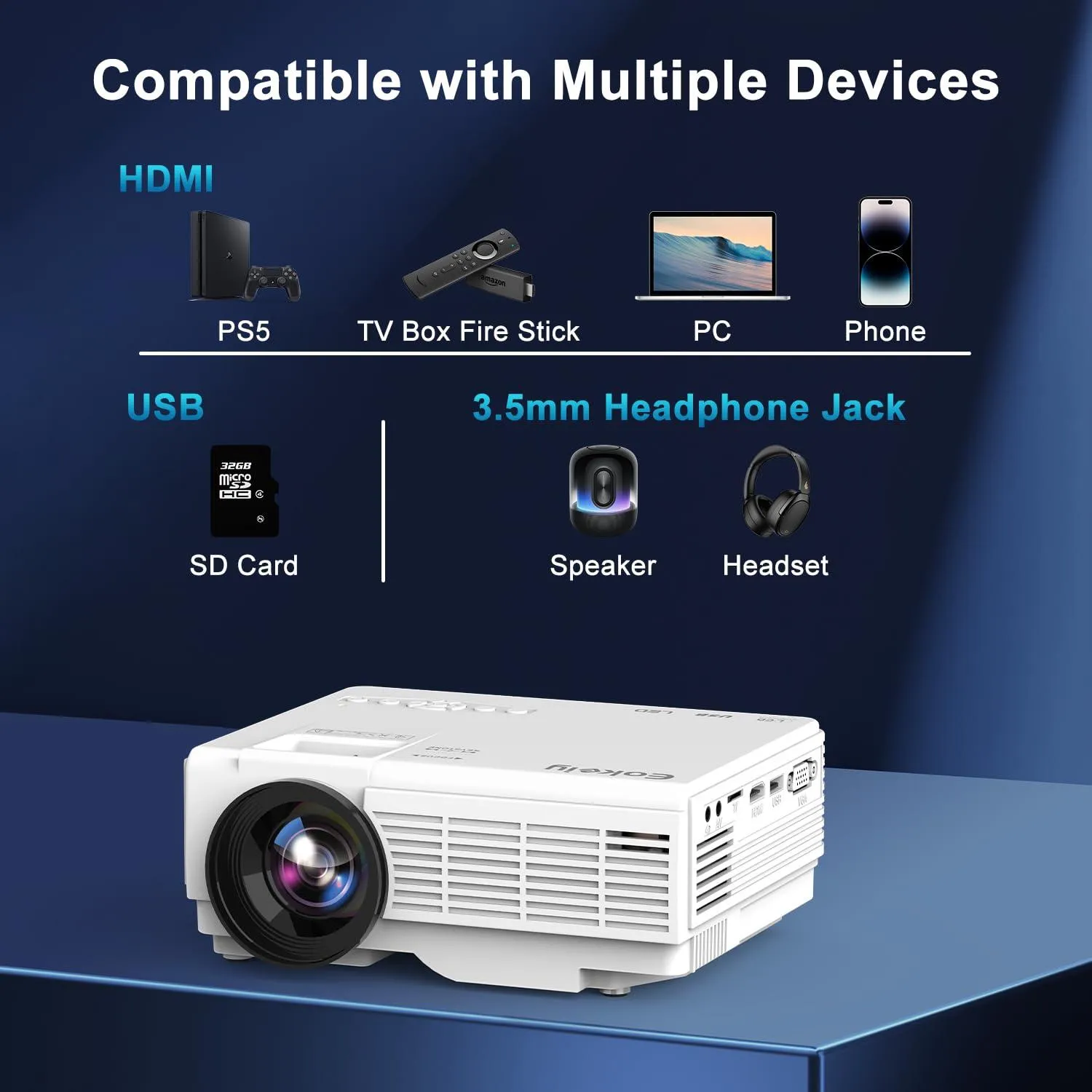 Projector with Two-Way Bluetooth, 1080P with Projector Screen.