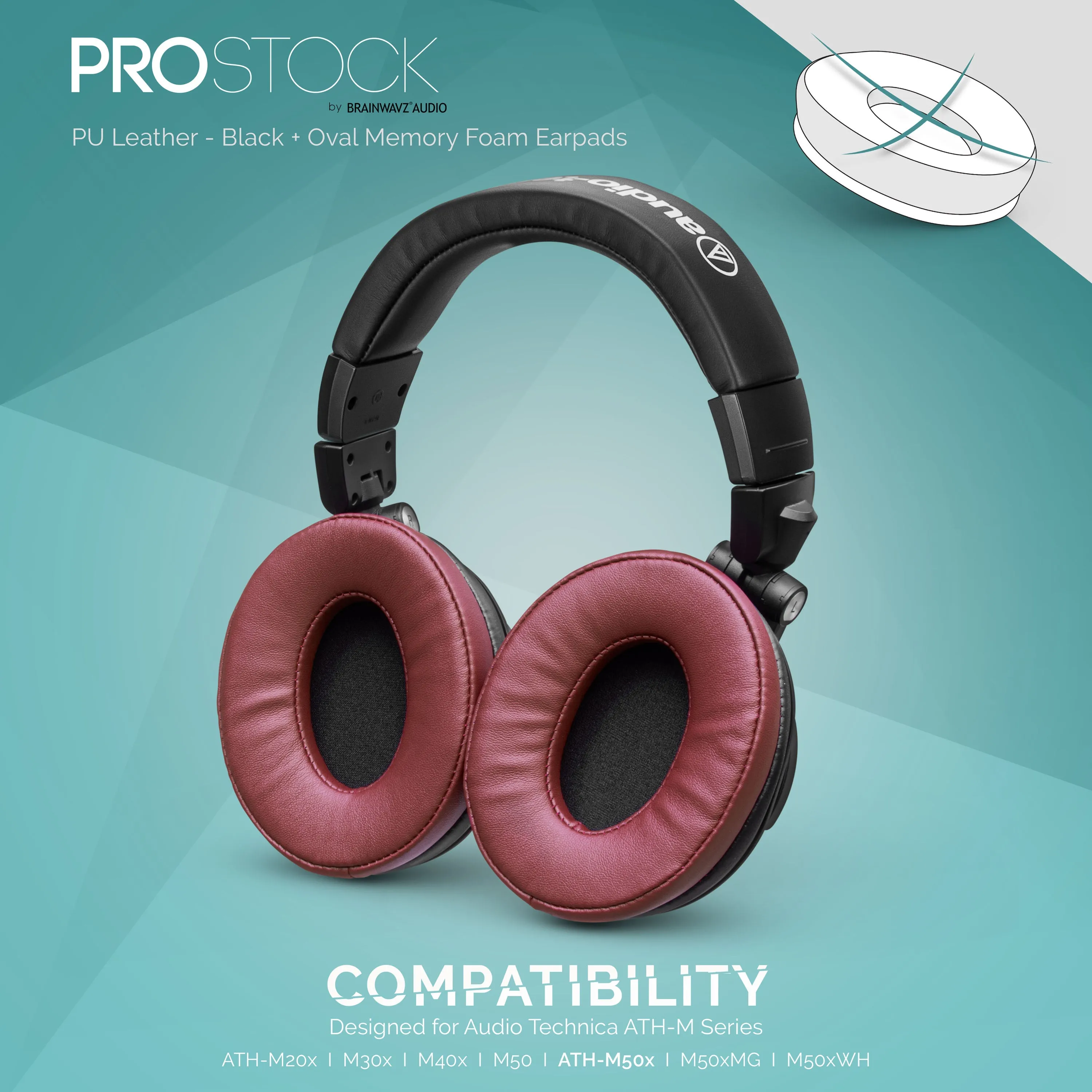 ProStock ATH M50X & M Series Replacement Earpads - Custom Designed Shape with Memory Foam - PU