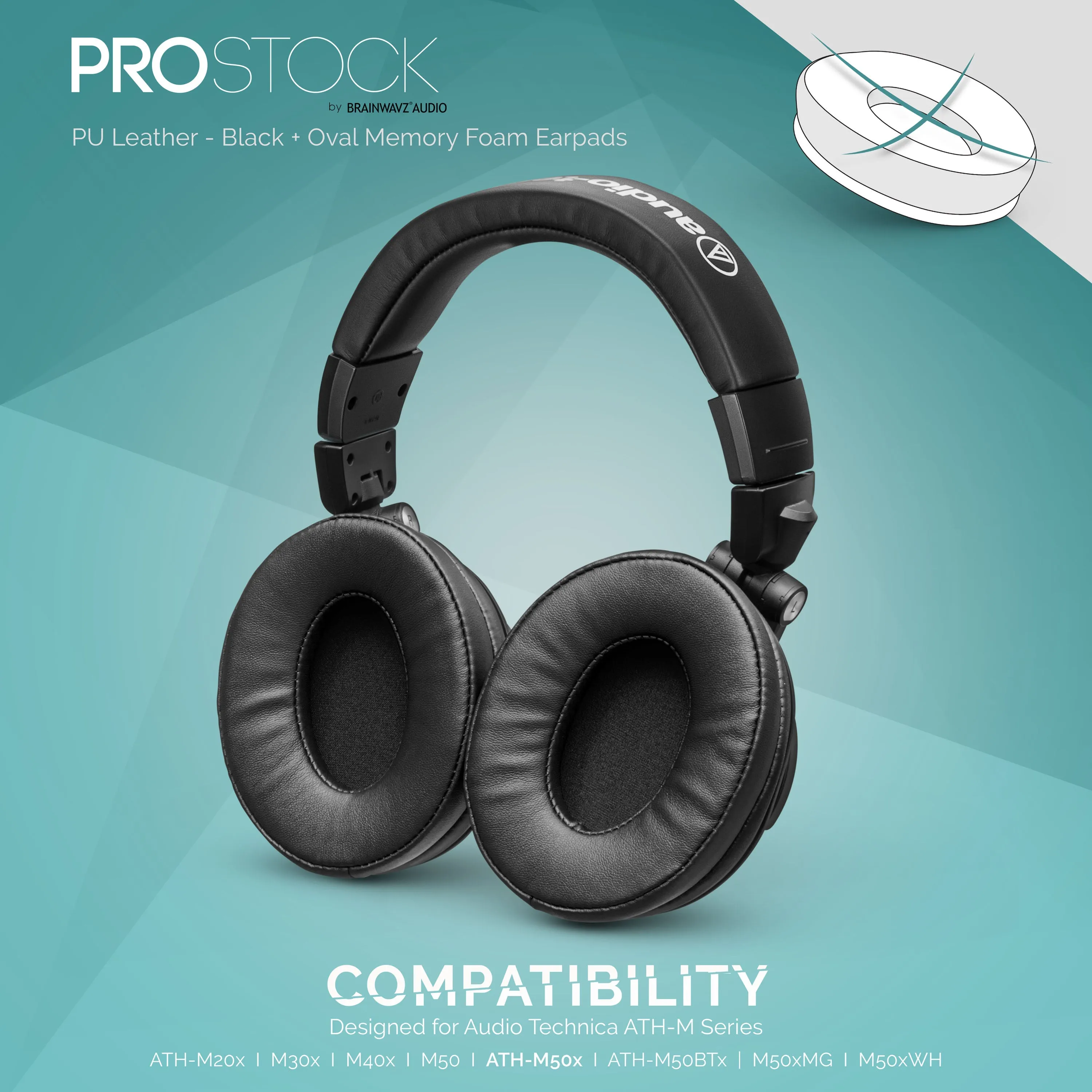 ProStock ATH M50X & M Series Replacement Earpads - Custom Designed Shape with Memory Foam - PU