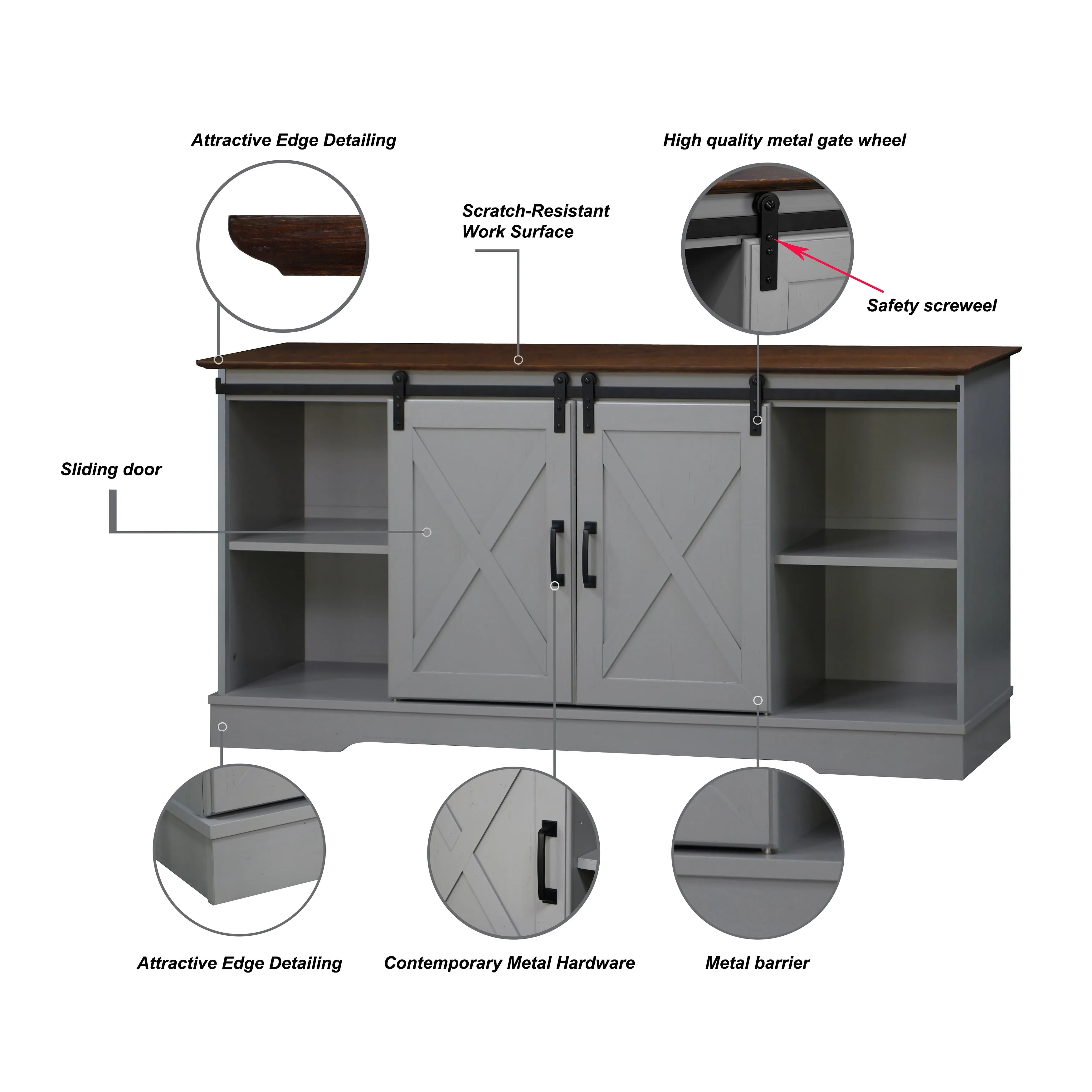 "56"" TV STAND with 2 BarnDoor" "Farmhouse Style Media Console with Barn Door Sliders, Multipurpose Entertainment Center"