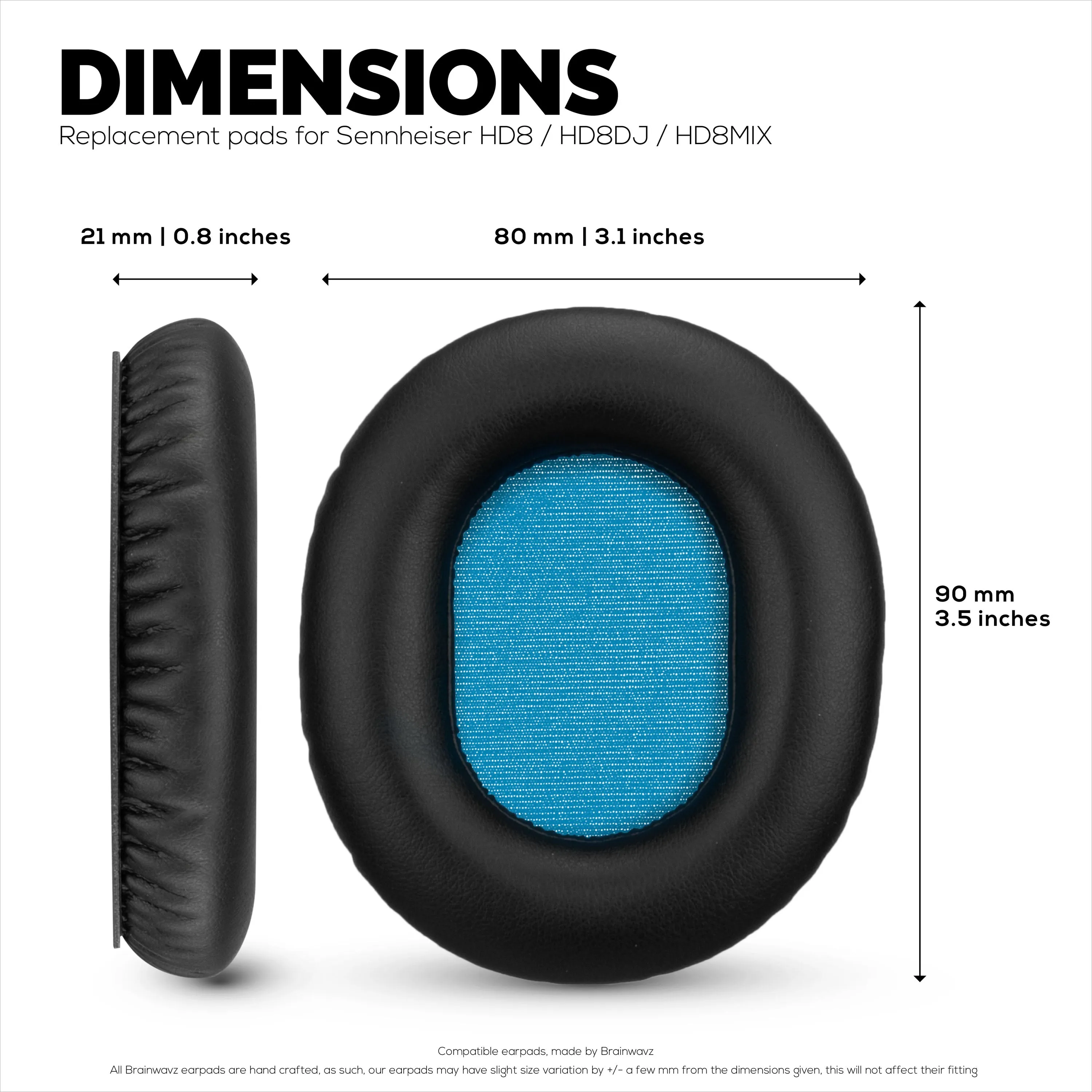 Replacement Earpads for Sennheiser HD8 / HD8 DJ / HD6 Mix Headphones - Soft PU Leather & Memory Foam