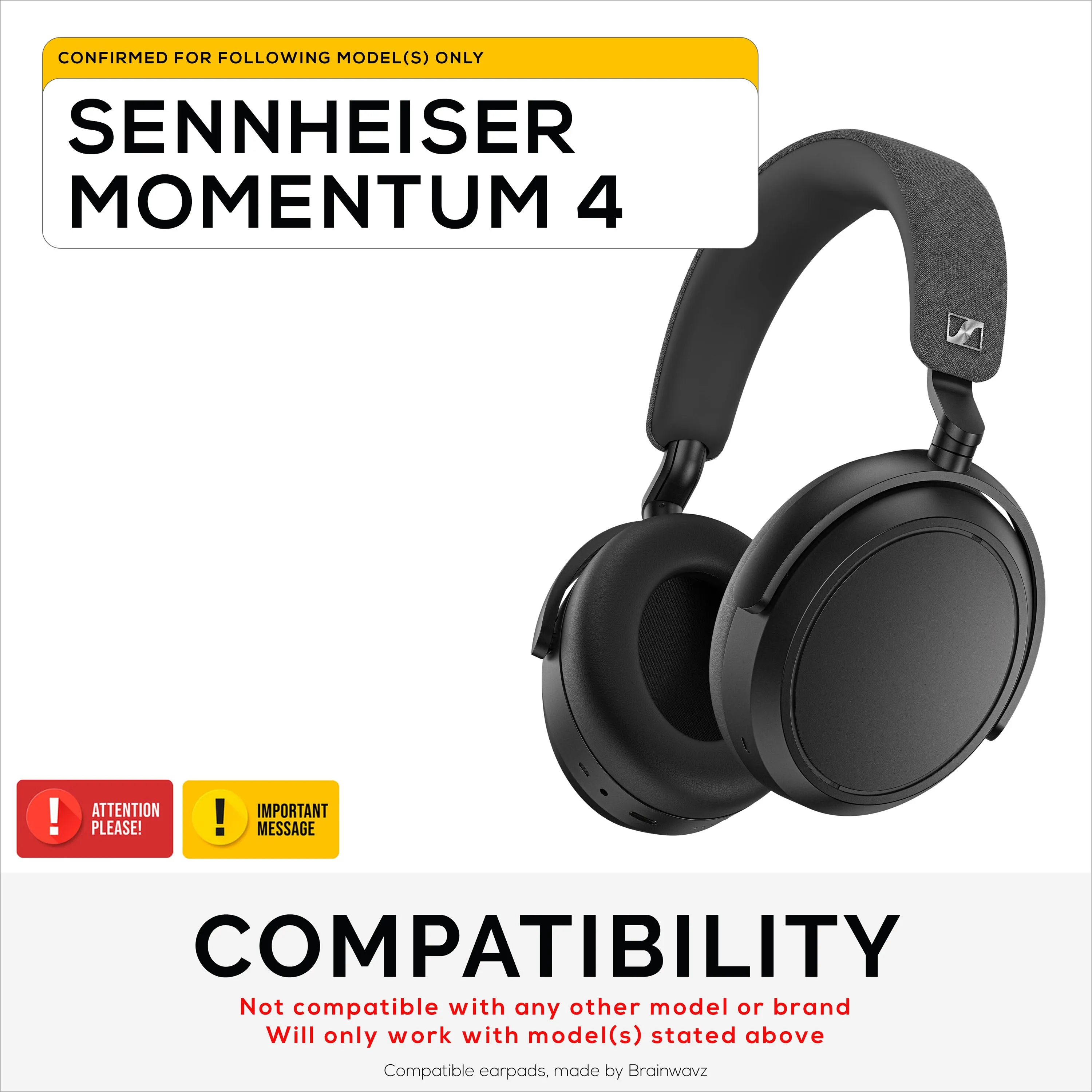 Replacement Earpads for Sennheiser Momentum 4 Wireless Headphones with Soft PU Leather & Memory Foam