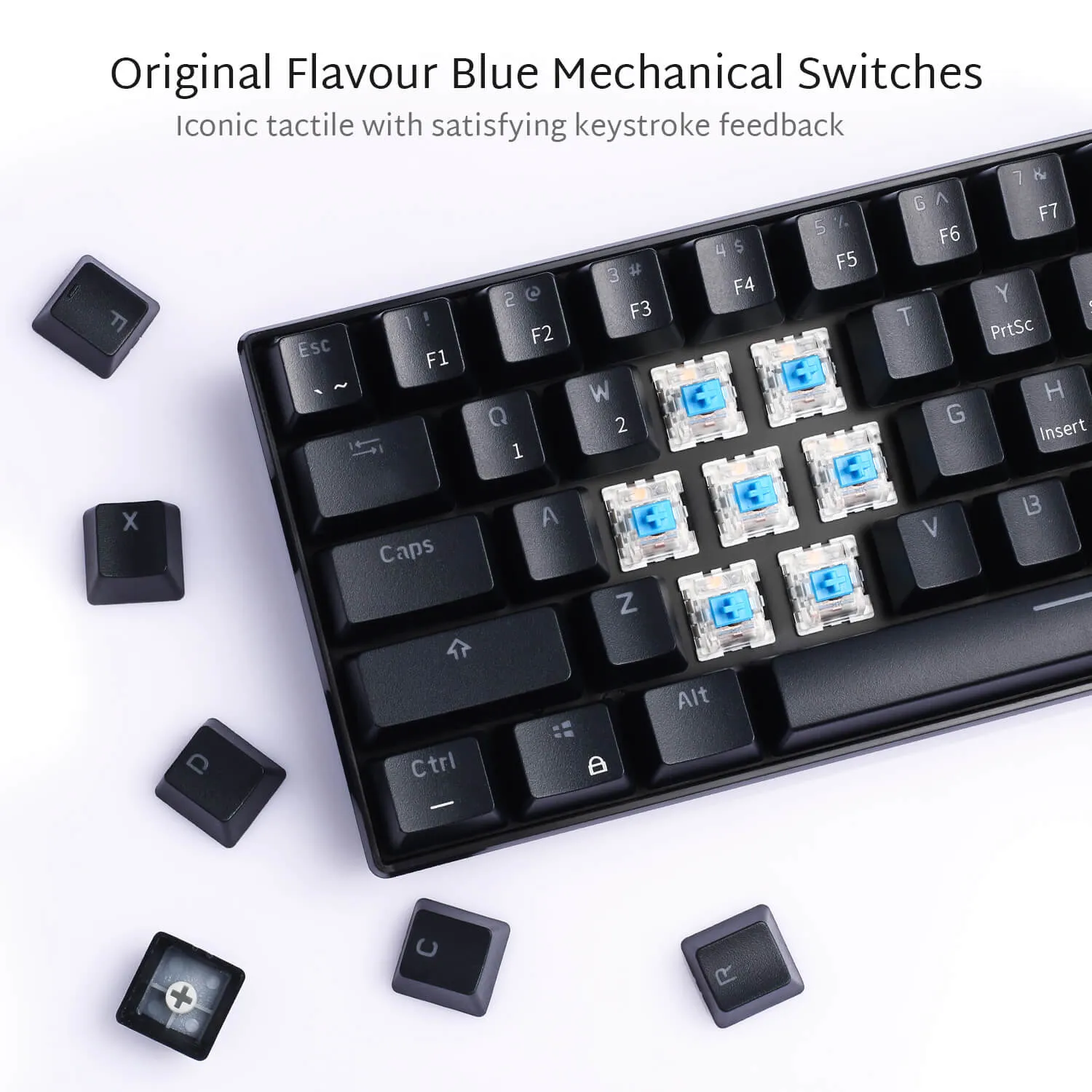 RK61 60% Dual Mode Wireless Mechanical Gaming Keyboard, Black -  Blue Switch (Open-Box)