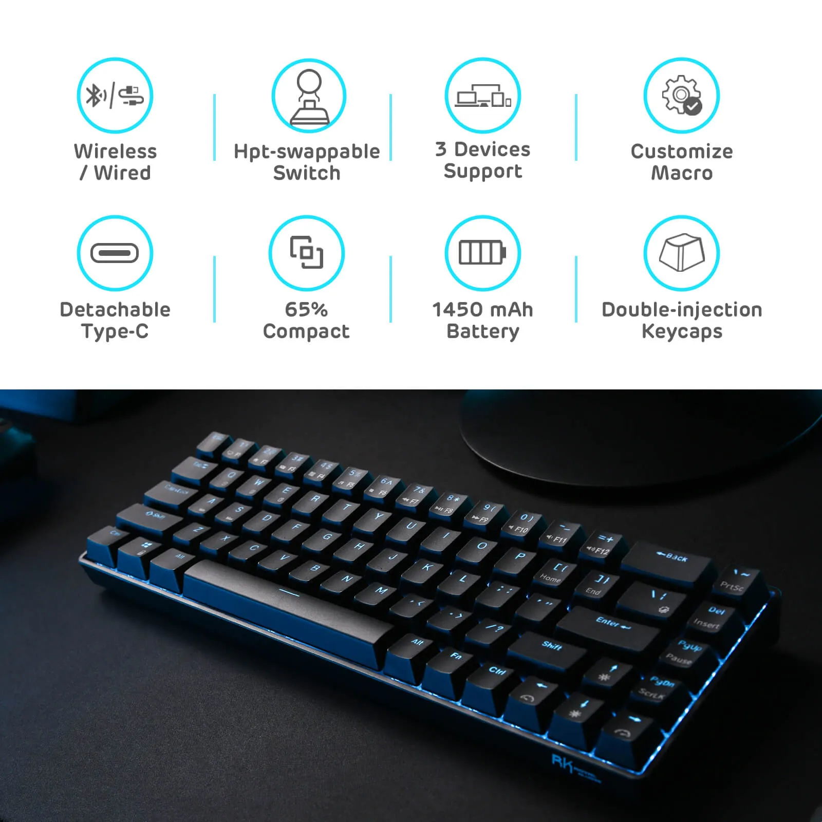 RK68 65% Wireless Mechanical Keyboard (Open-Box)