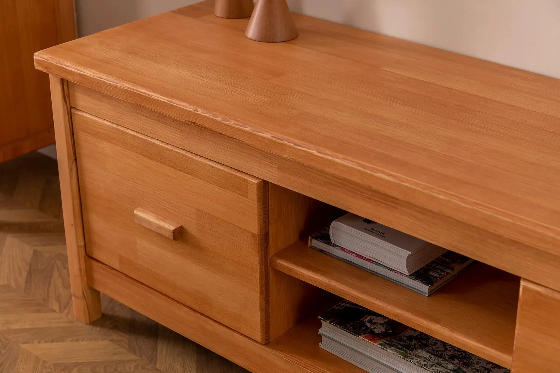 Solid Pine Wood Handmade TV Stand with Storage Drawers and Shelves for TVs up to 60" Dawn