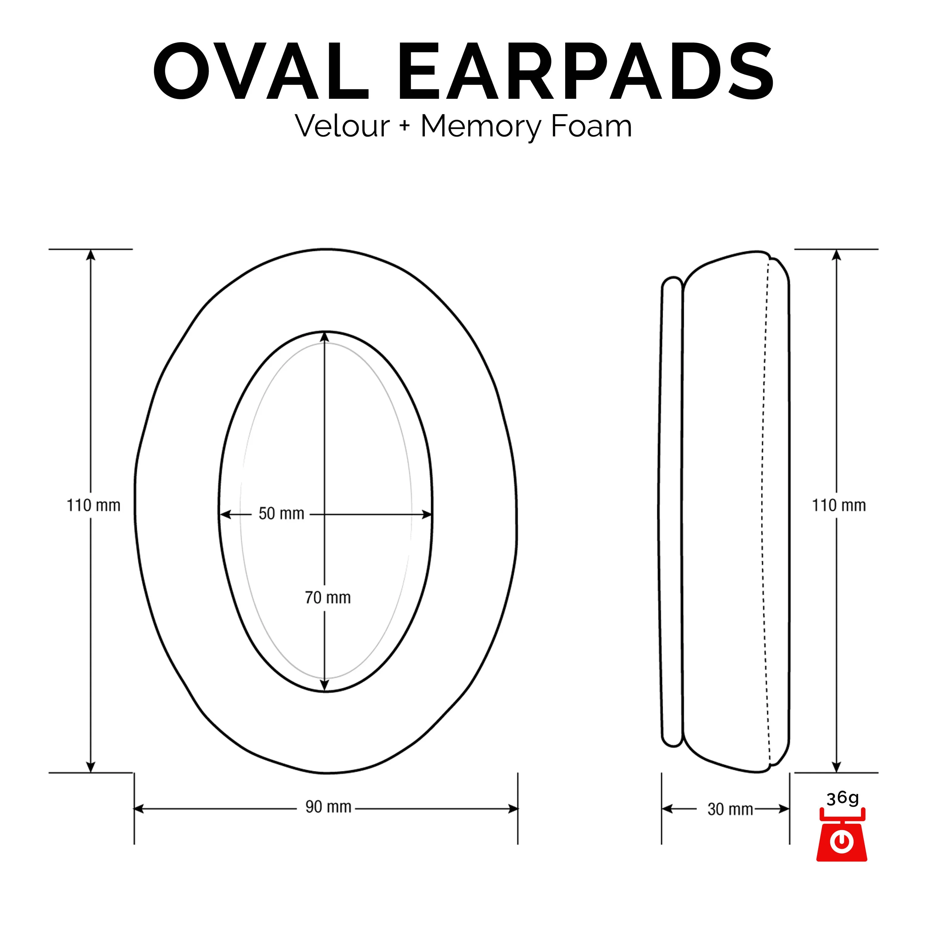 Velour Oval Replacement Earpads - Suitable for many Headphones