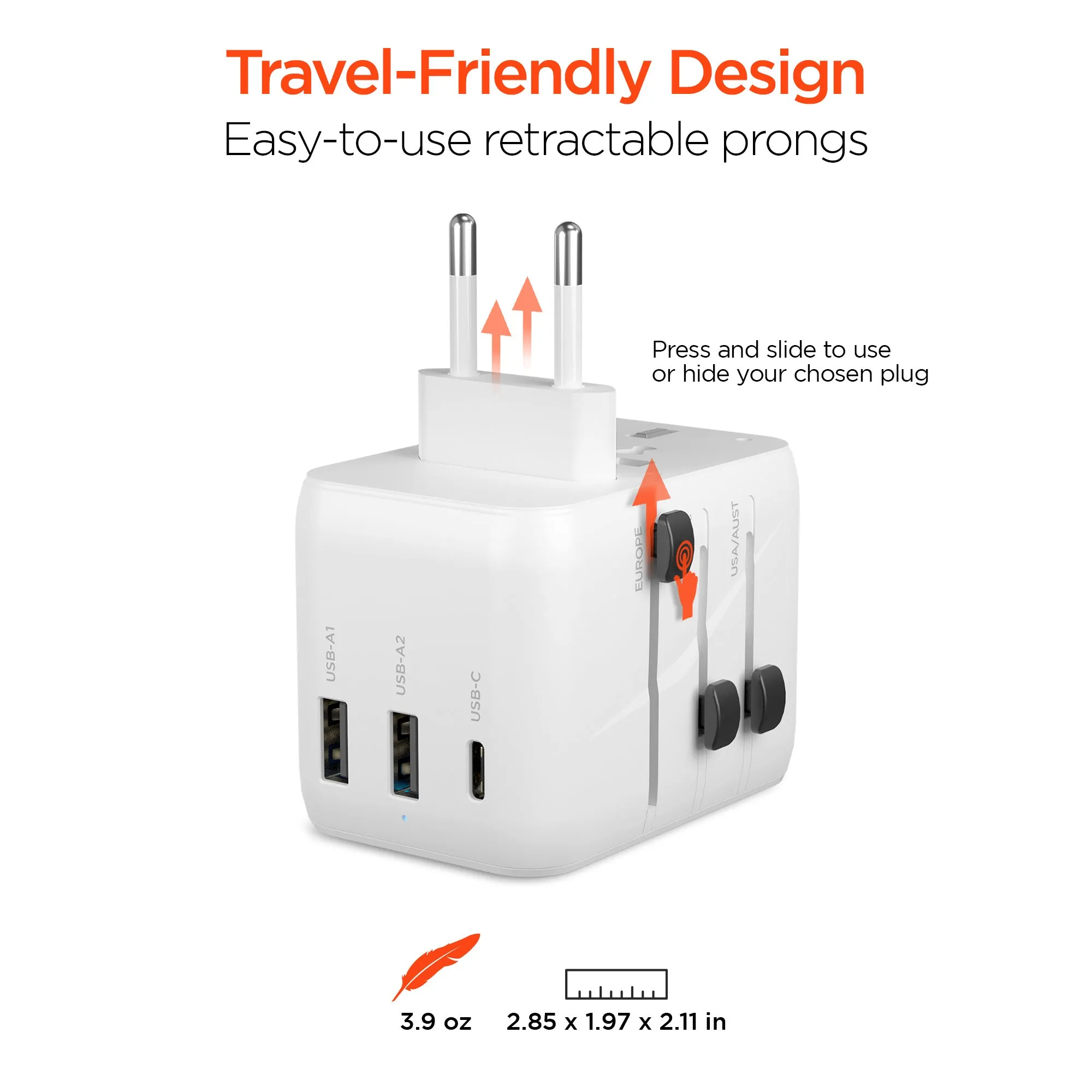 WorldCharge Universal Travel Adapter with USB-C | White