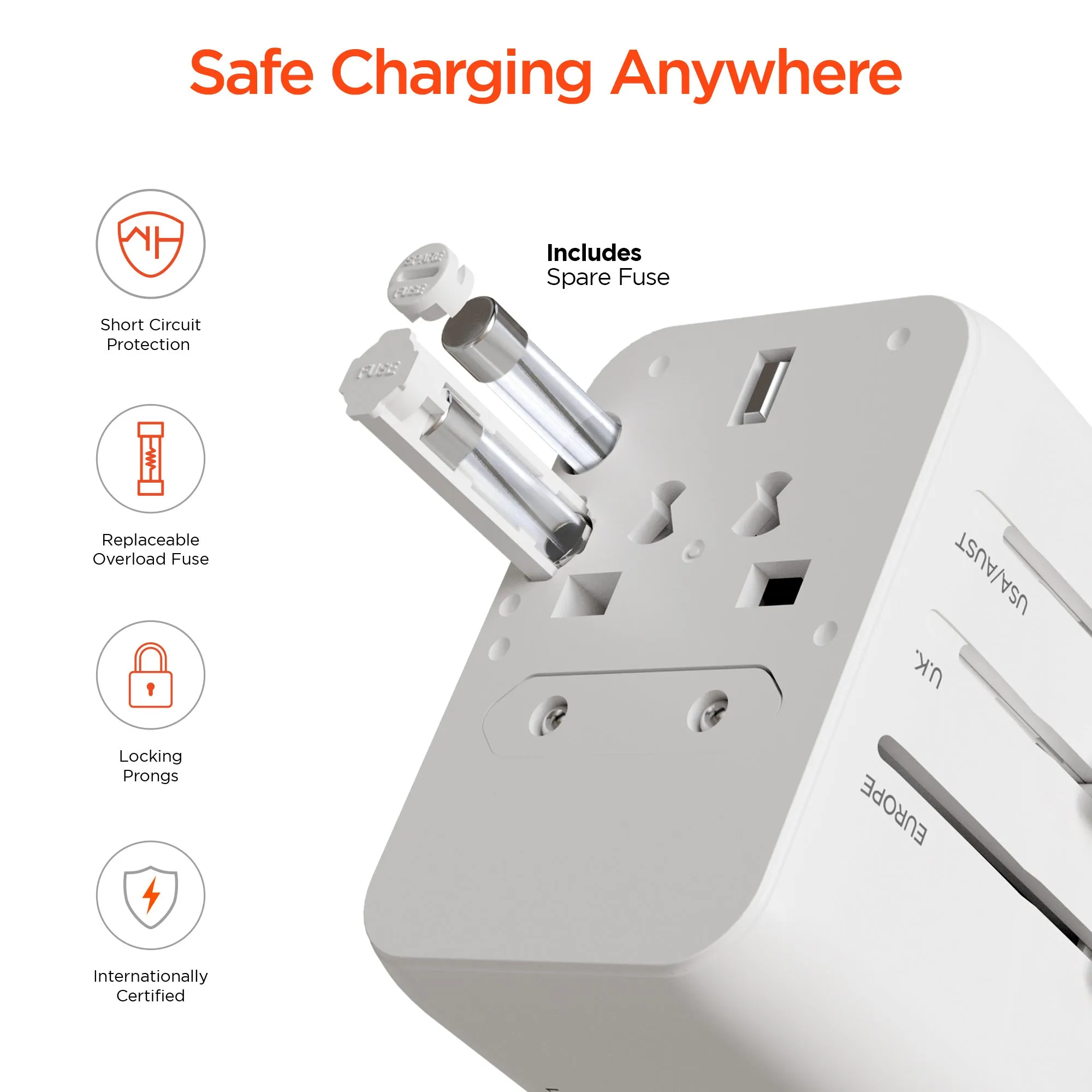 WorldCharge Universal Travel Adapter with USB-C | White